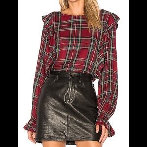 Sanctuary Scout Ruffle Women's Top in Cabernet Tartan Plaid Sz XS.